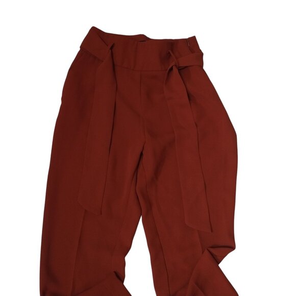 Zara Basic Women's Size 4 Belted Career Office Pants Orange/Red Trousers - Picture 2 of 4